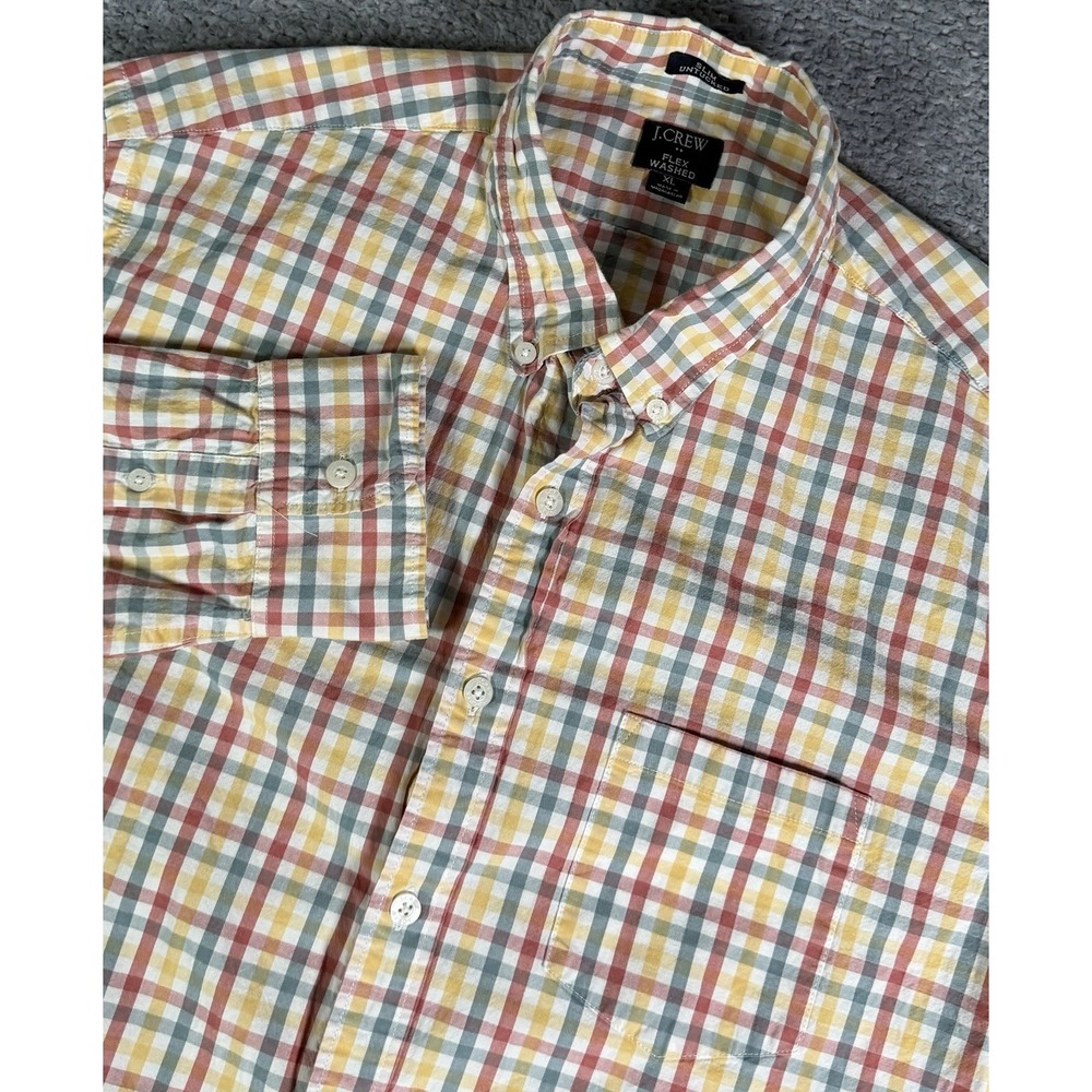 J Crew Slim Untucked Fit Flex Washed Plaid Multicolor Button Down Mens XL Preppy